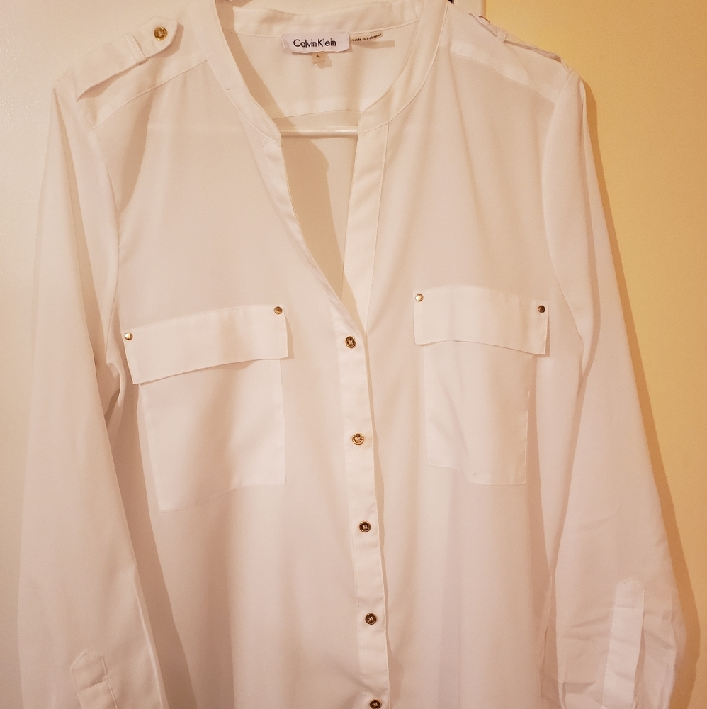 Calvin Klein white blouse sz L